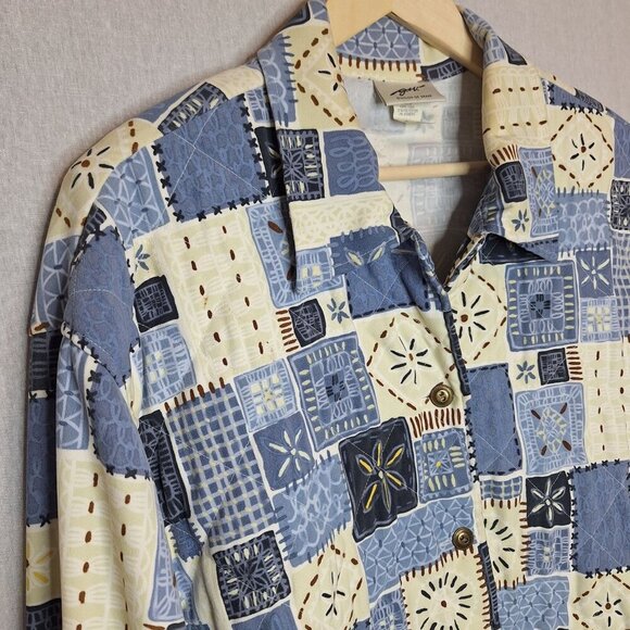 💙 Vintage Y2K G.W. Quilted Patchwork Shacket Size XL Warm Cozy Cottage Prairie - Picture 2 of 8